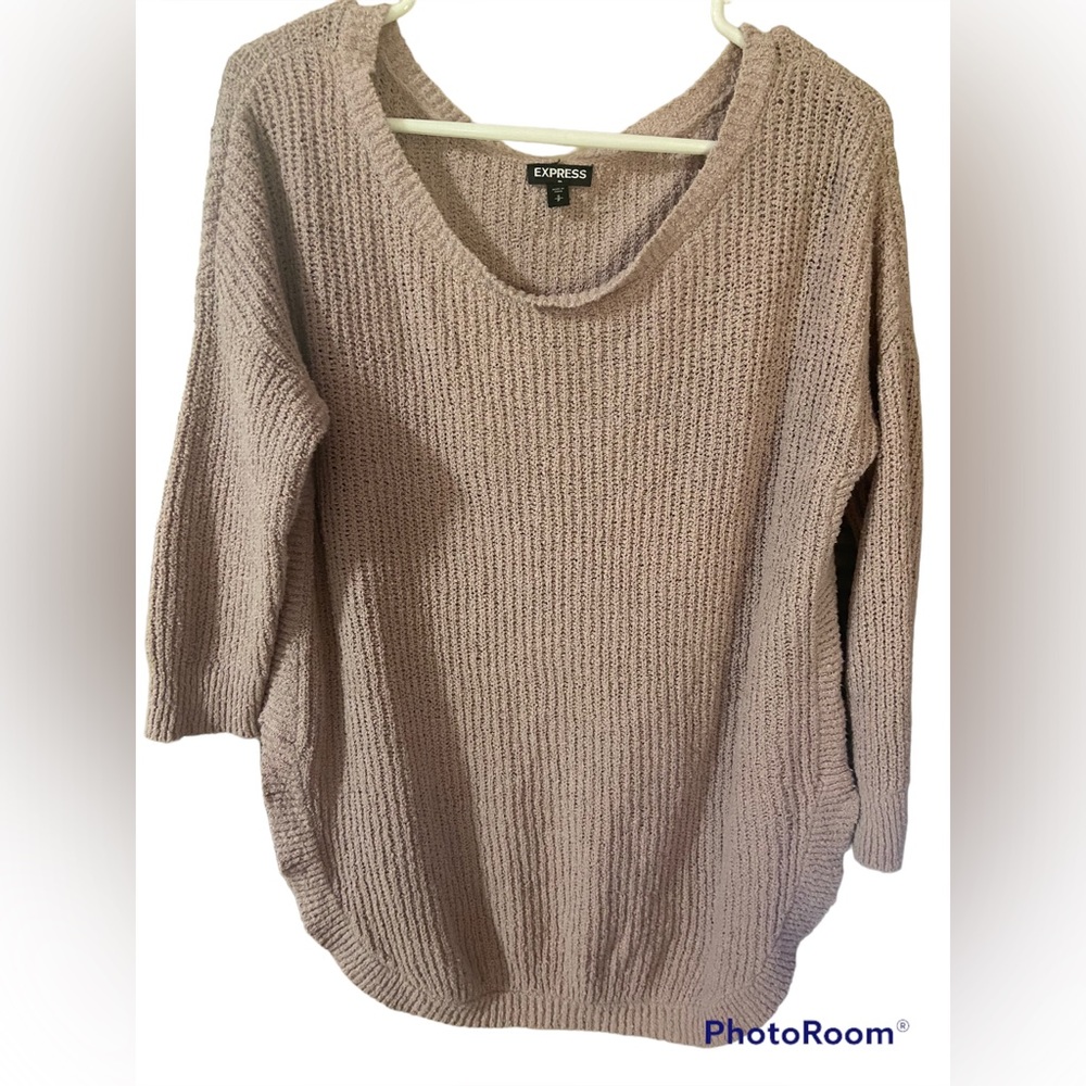 Express Tan 3/4 Sleeve Sweater with Curved Hem (S)